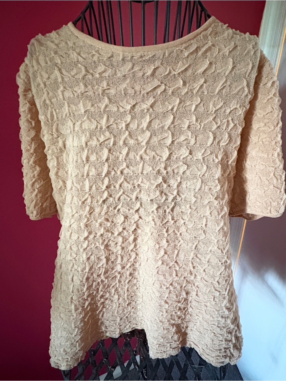 Zara Cream Textured Short-Sleeve Top with tie closure